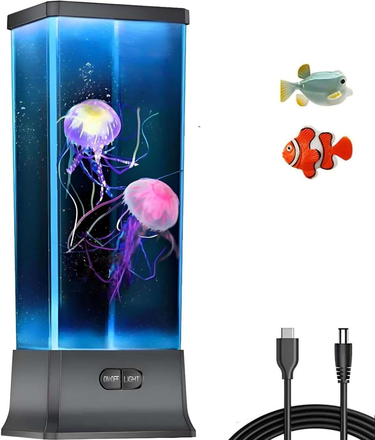 Color-changing jellyfish tank table lamp for mood lighting, black