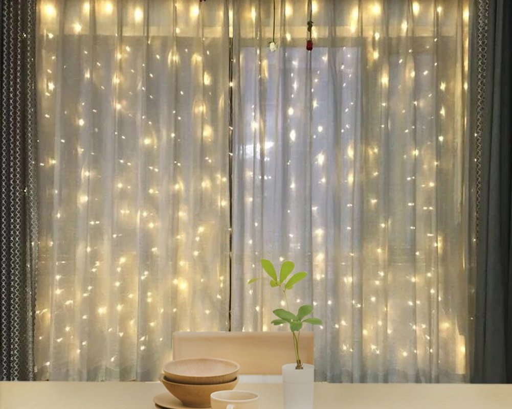 600 LED window curtain string lights, warm white for indoor outdoor