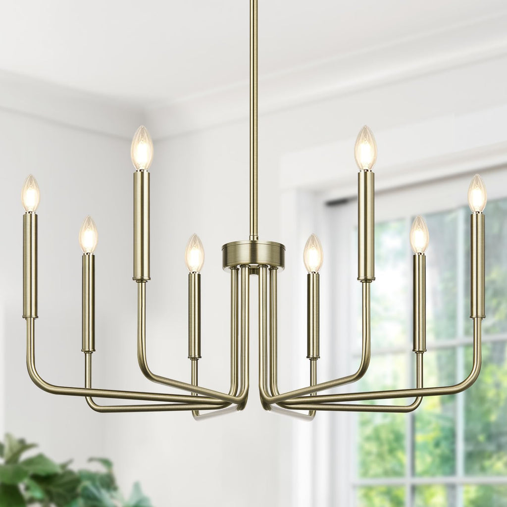 6-light brass farmhouse chandelier for dining room decor, candle style