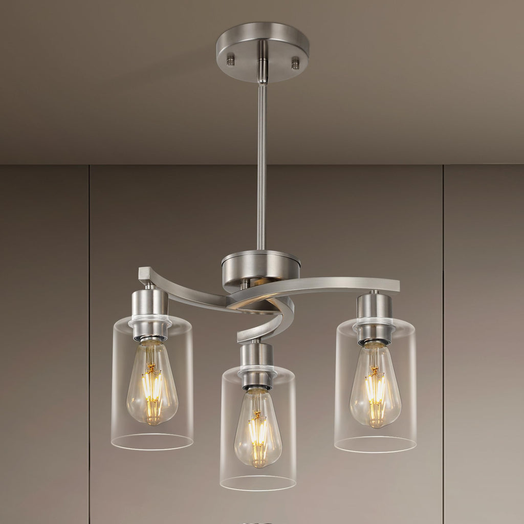 Brushed Nickel 3-Light Pendant with Glass Shade for Kitchen Decor
