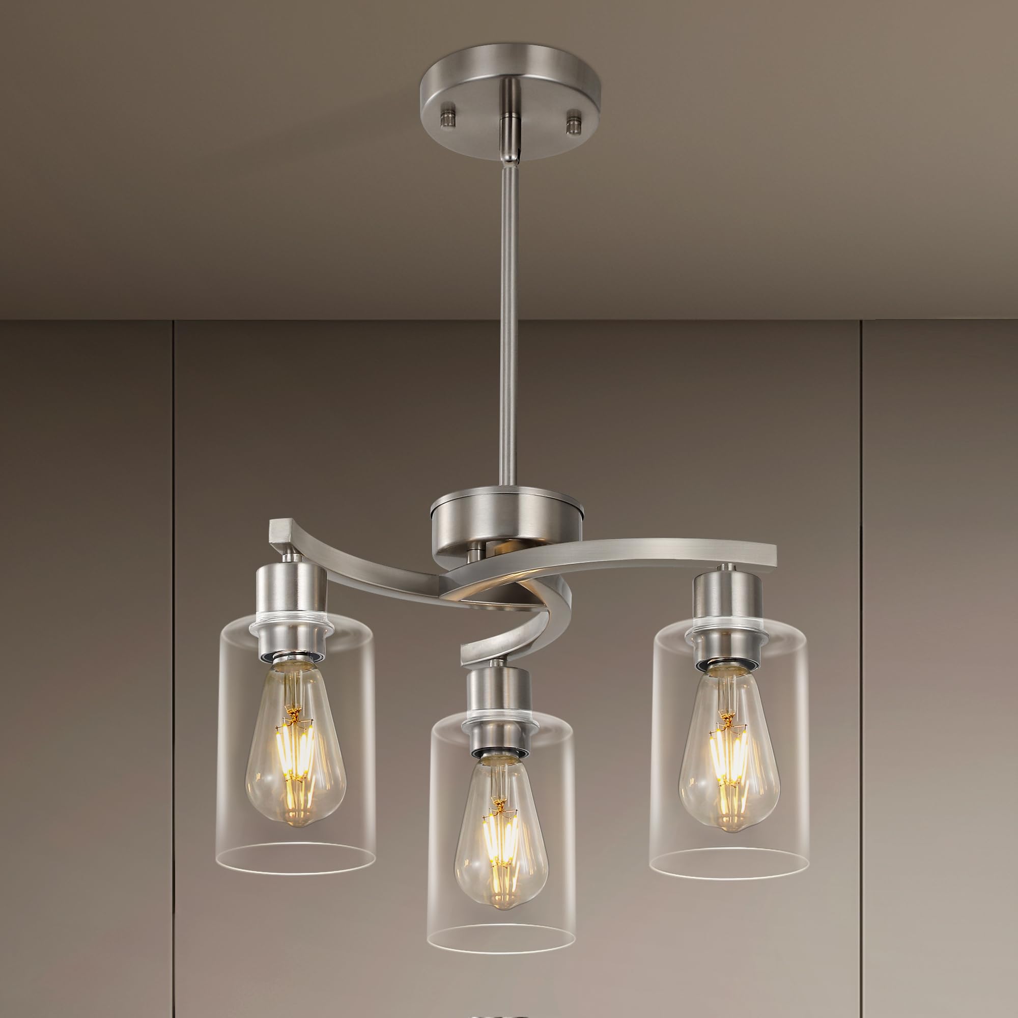Brushed Nickel 3-Light Pendant with Glass Shade for Kitchen Decor