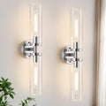 Set of 2 hardwired chrome wall sconces with clear glass decor