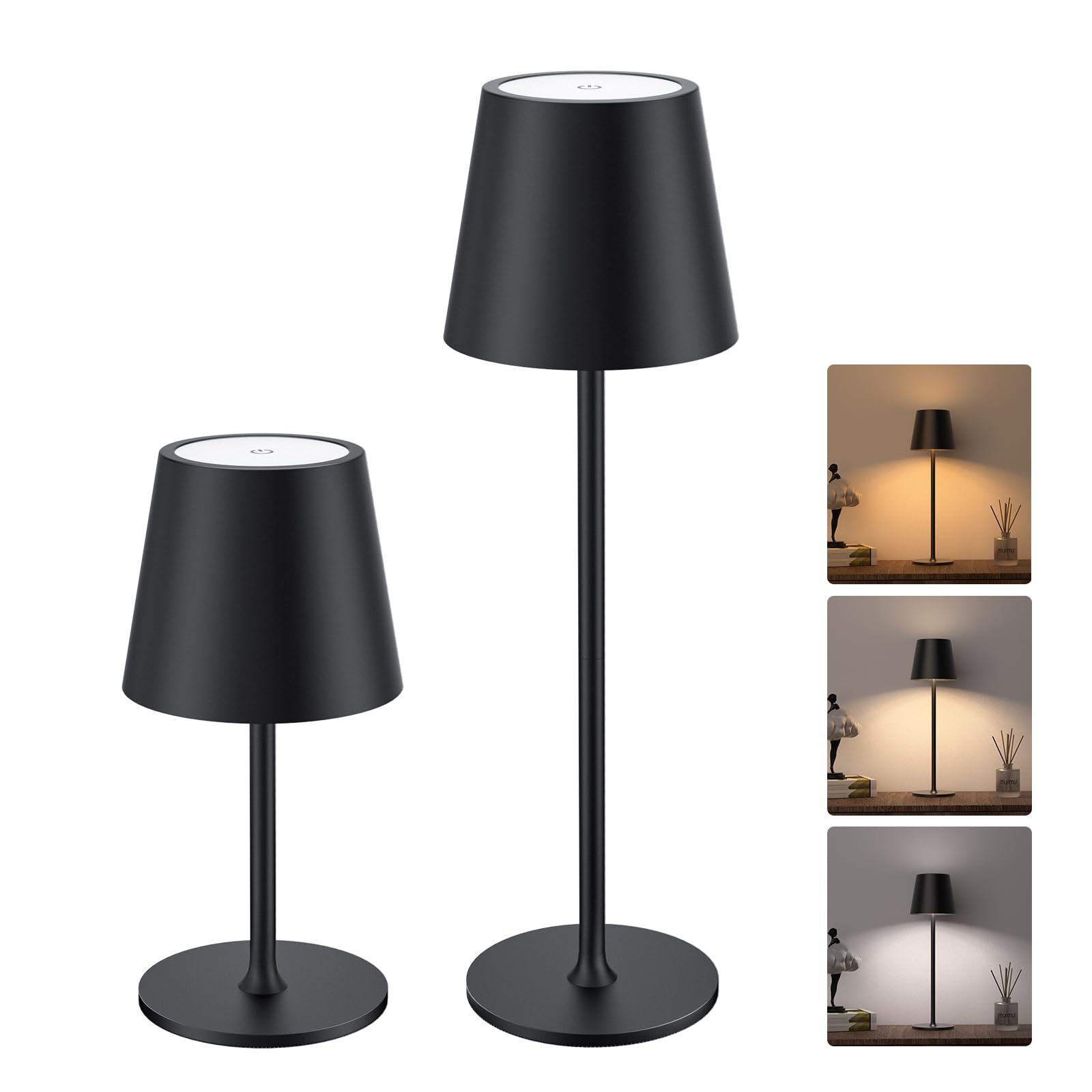 Cordless rechargeable table lamp 2-pack with adjustable height and waterproof design