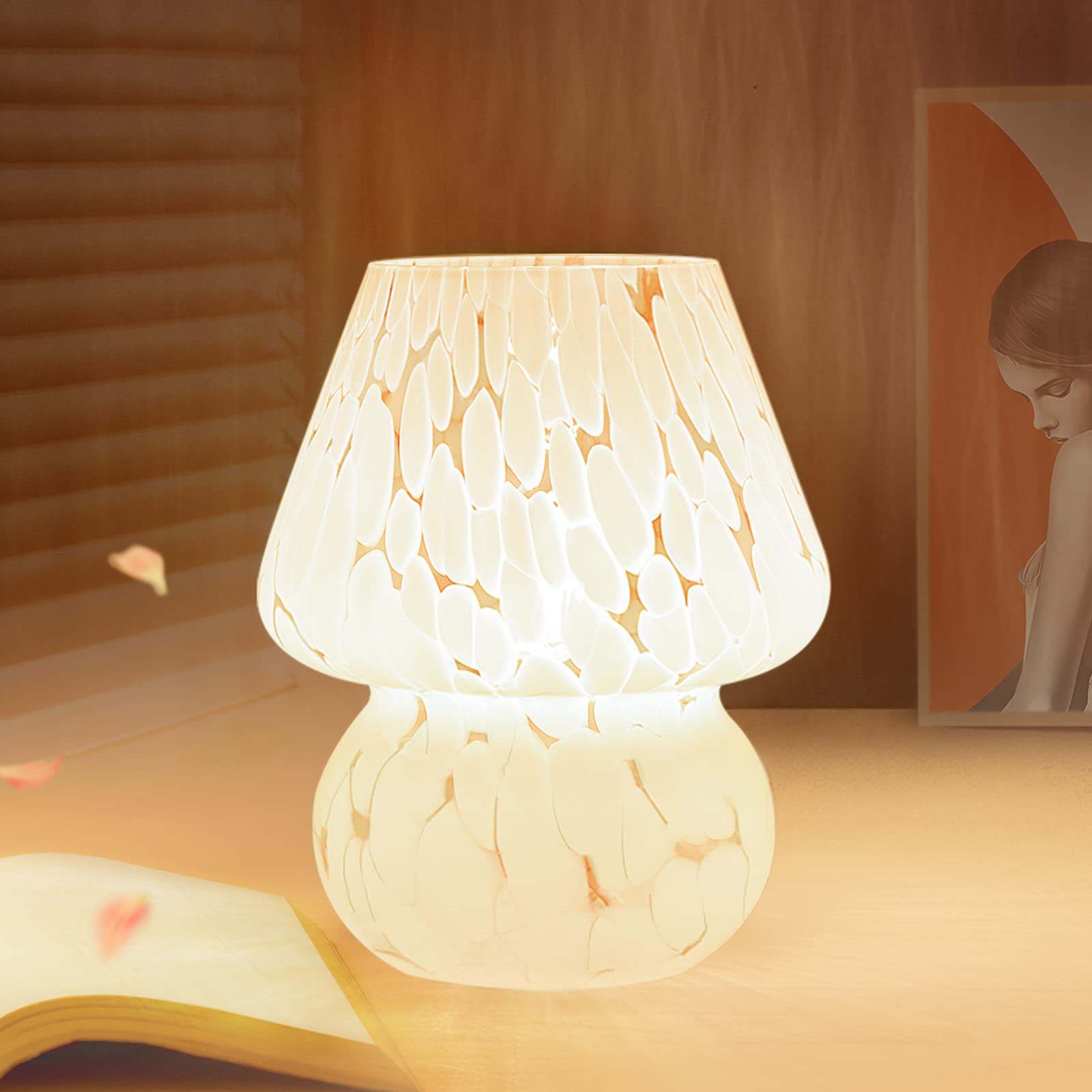 Translucent glass mushroom table lamp, dimmable bedside lamp