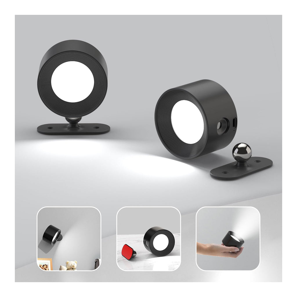 Set of 2 rechargeable LED wall sconces with 360-degree rotation for home decor