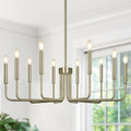 Brass 10-Light Farmhouse Candle Chandelier for Dining Room Decor