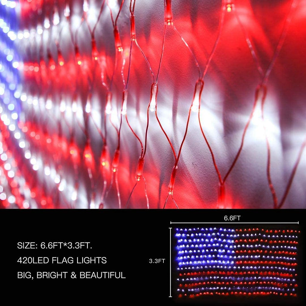 420-LED waterproof American flag net outdoor string lights for patriotic decor