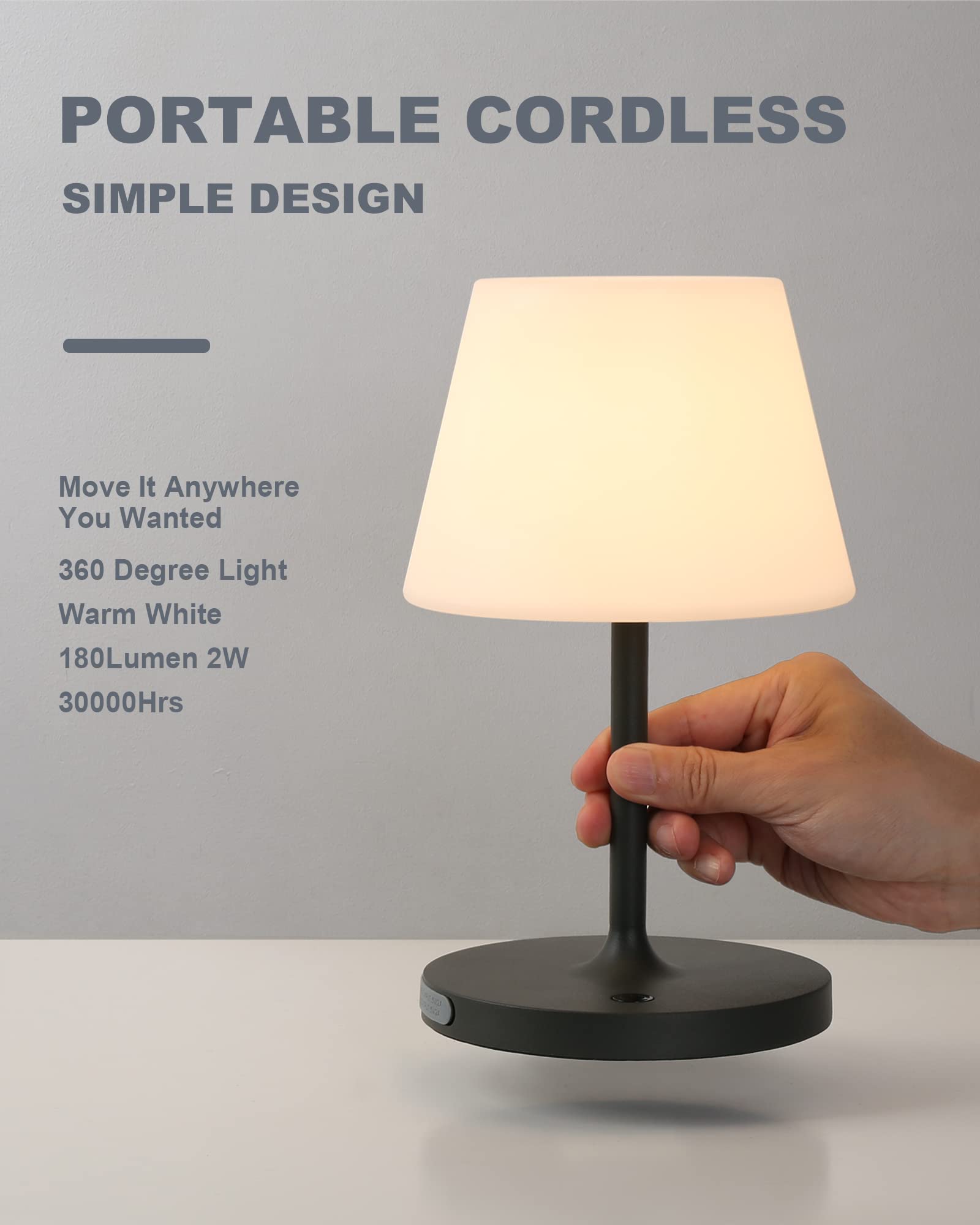 Waterproof battery-powered outdoor table lamp with touch dimming
