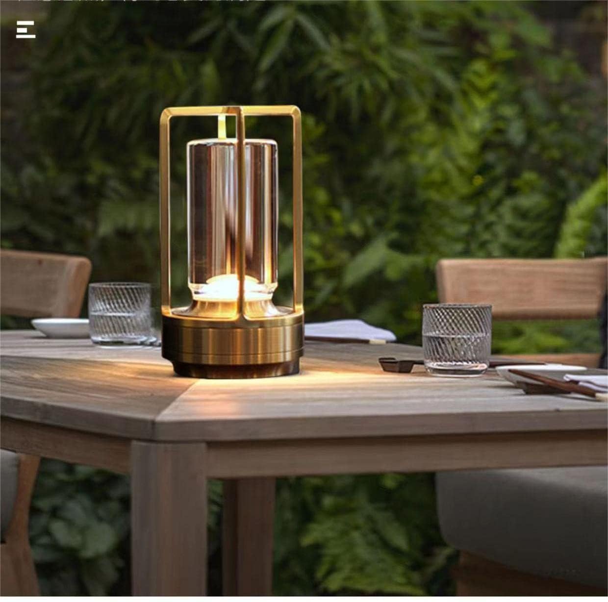 Portable rechargeable metal table lamp for indoor outdoor use, gold