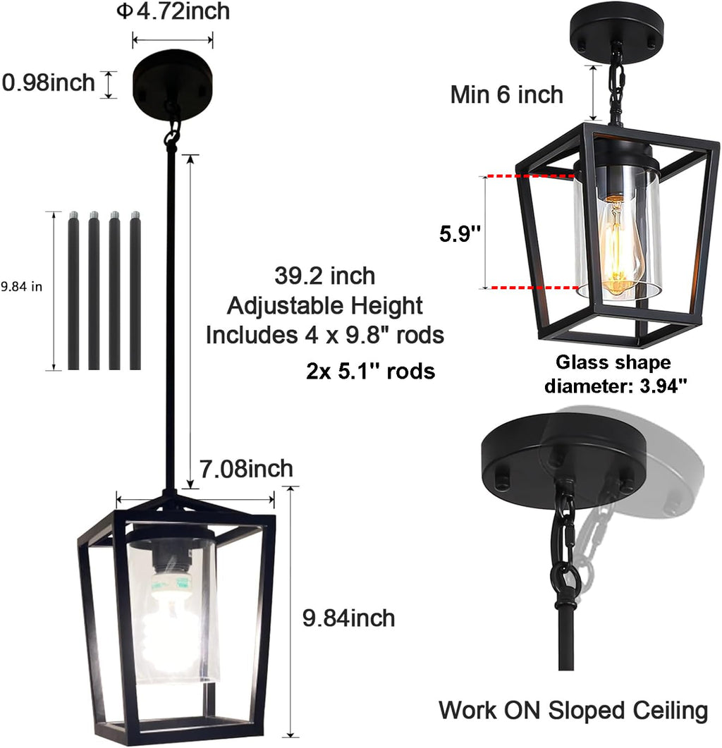 Black Farmhouse 1-Light Kitchen Island Pendant for Home Decor