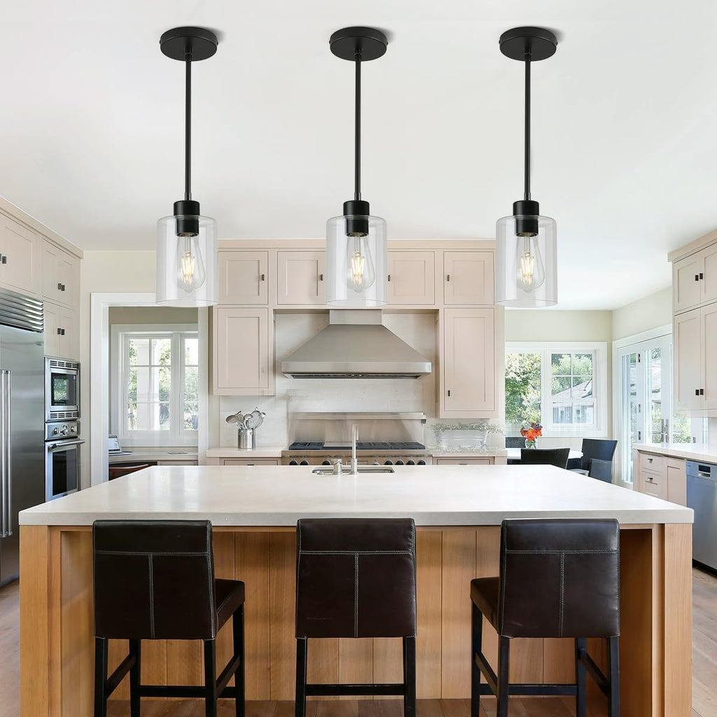 Matte black pendant lights, set of 3, farmhouse kitchen decor fixture
