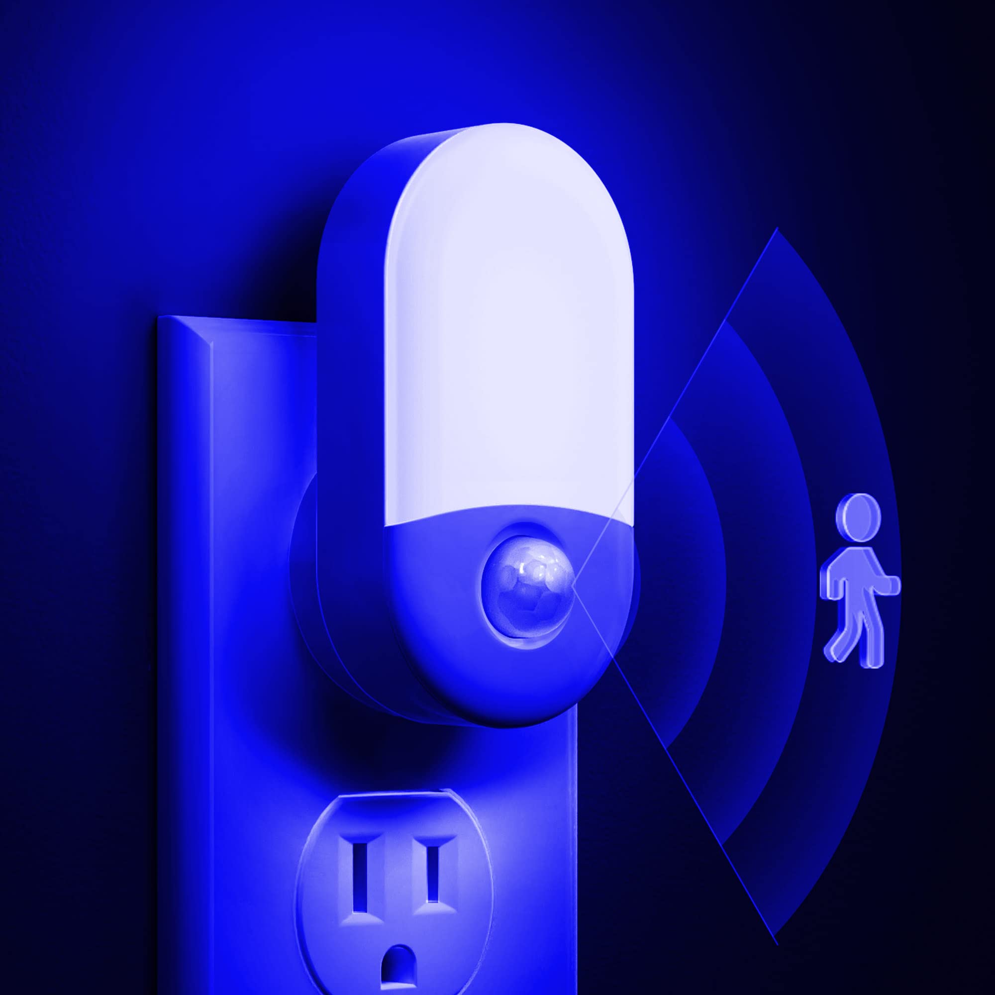 Blue LED night light, plug-in with motion sensor, 2-pack