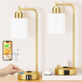 Dimmable industrial table lamp set with USB ports, gold finish, 2-pack