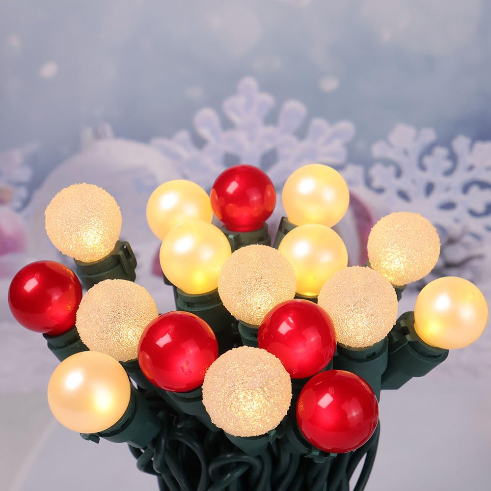ESOLTON 50 LED Christmas String Lights – 13.5FT G15 Glass Globe, Warm White & Red, UL Certified for Indoor Outdoor Holiday Decor