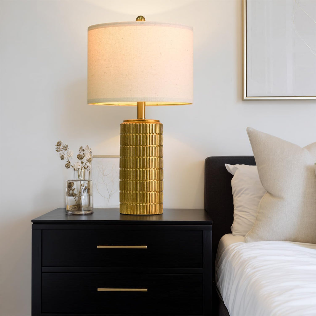 23-inch brass gold ceramic table lamp, vintage-style nightstand lamp