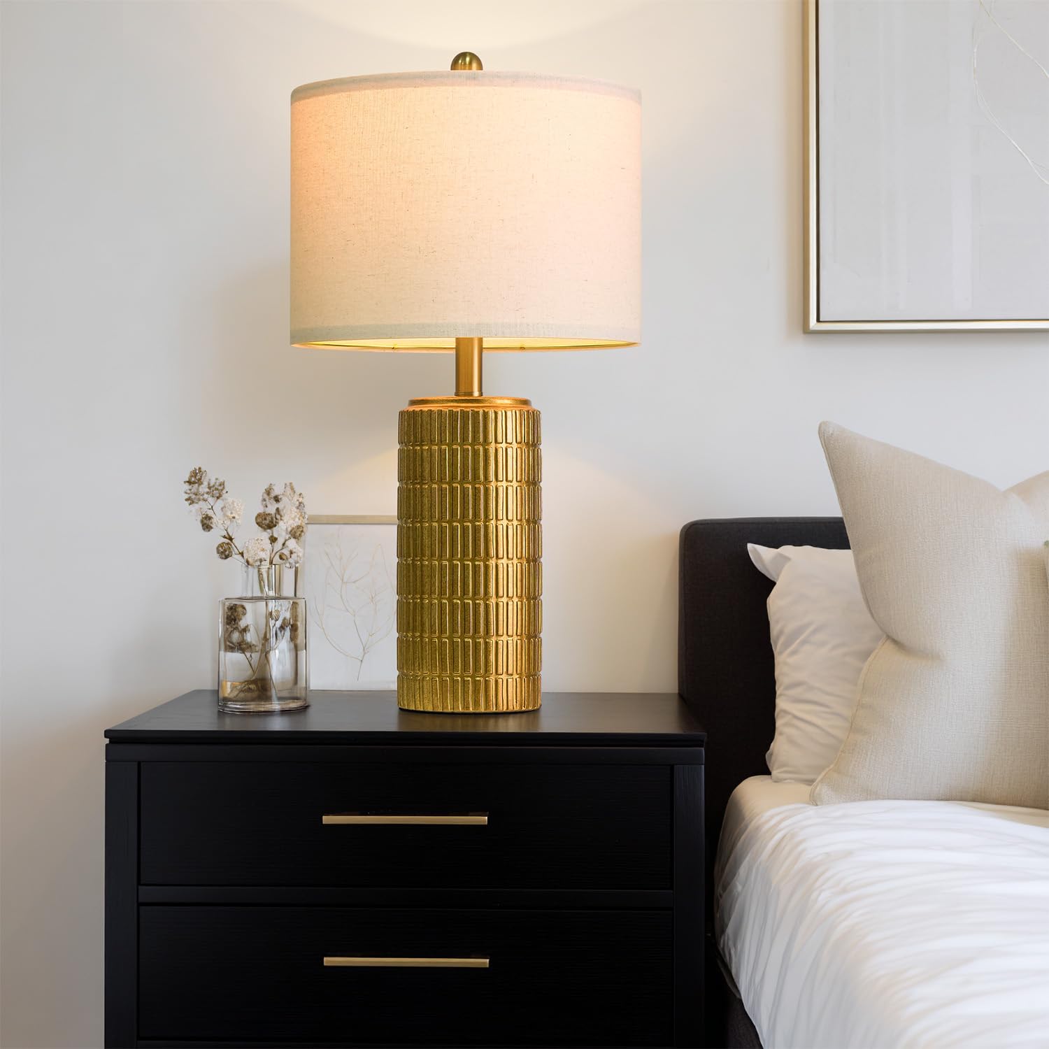 23-inch brass gold ceramic table lamp, vintage-style nightstand lamp
