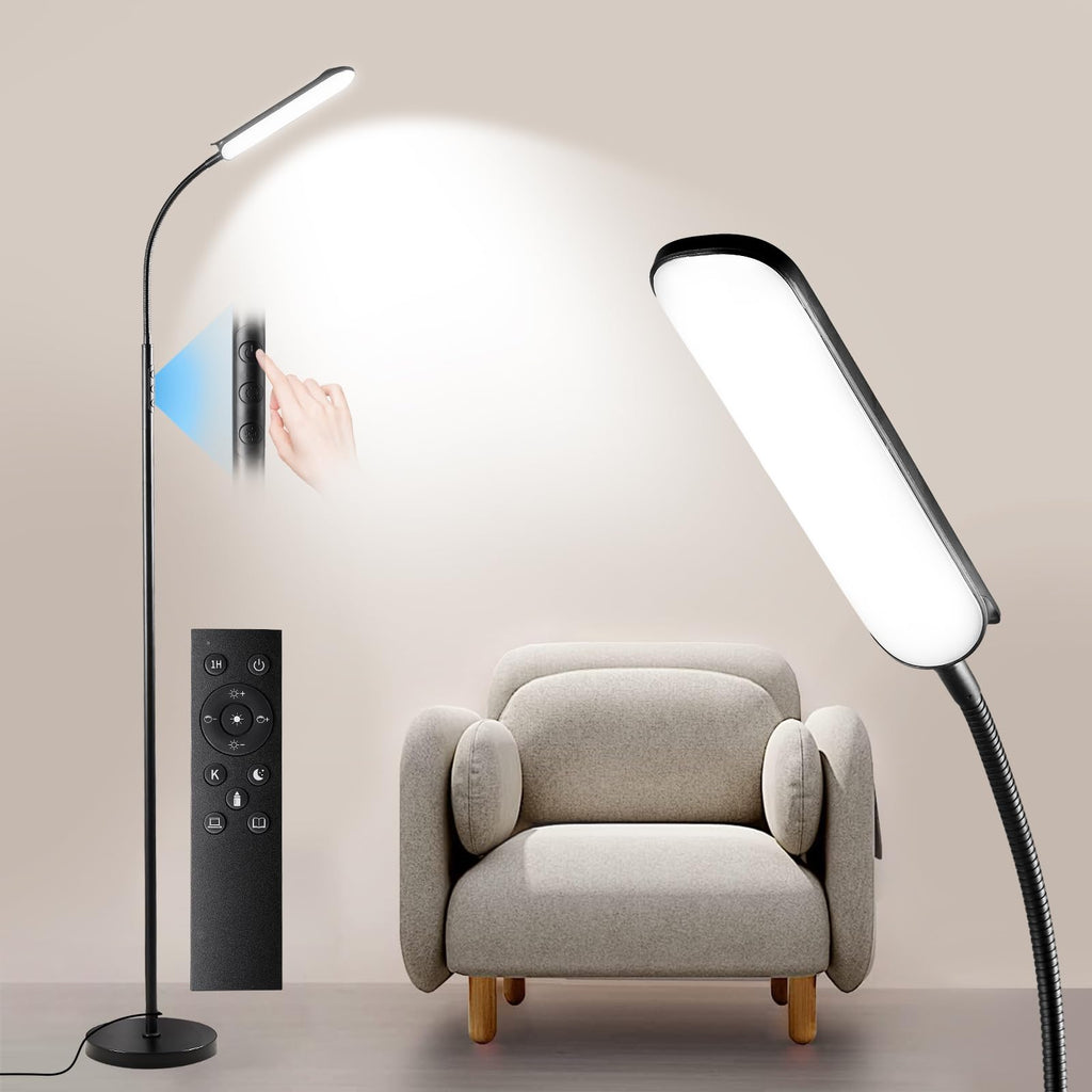 Dimmable standing floor lamp with remote control and 2700K-6500K color range