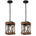 2-Pack Oak Wood Lantern Cage Pendant Lights for Farmhouse Decor