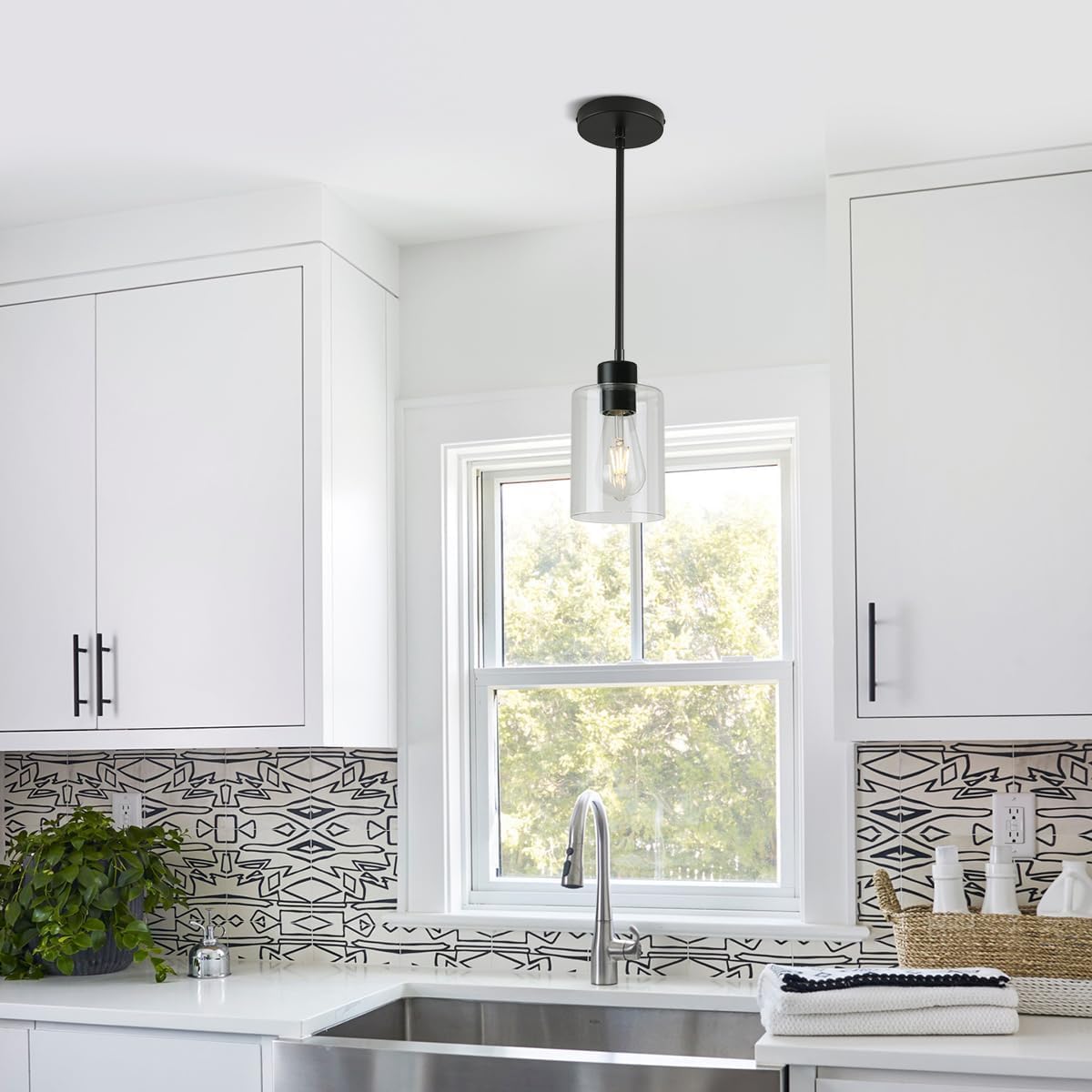 Matte black pendant lights, set of 3, farmhouse kitchen decor fixture