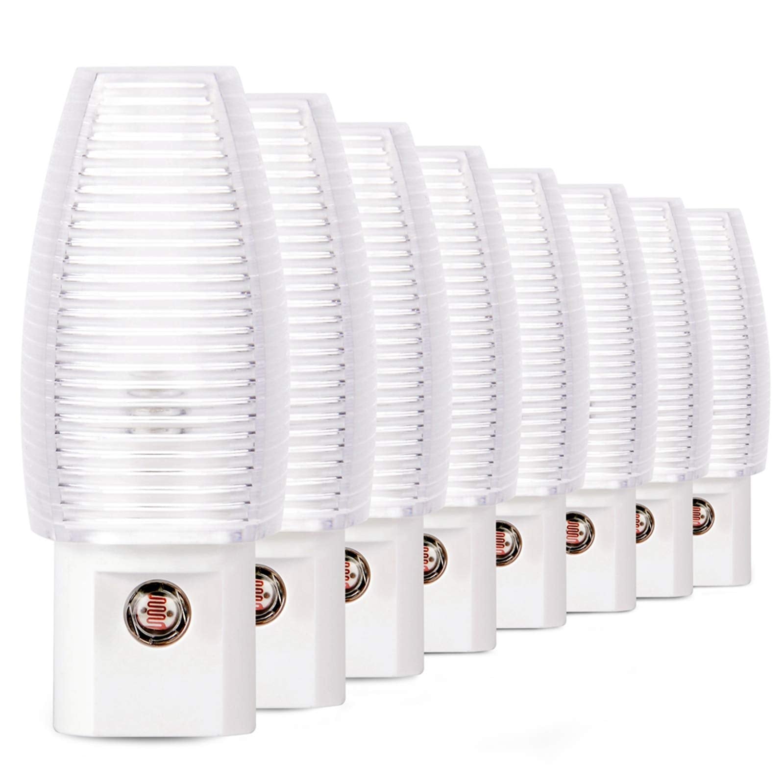 Warm white plug-in night light with dusk-to-dawn sensor, 8-pack