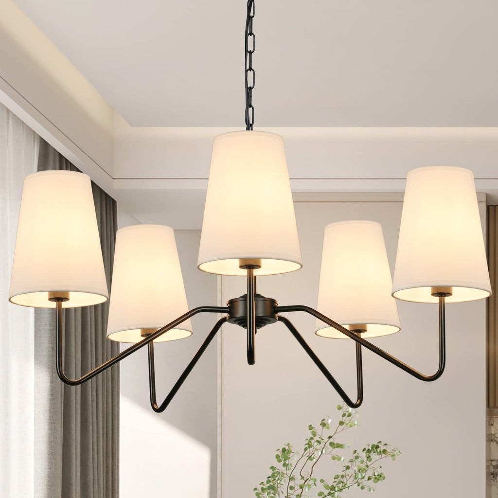 5-Light Chandelier with White Shades, Classic Fixture for Decor
