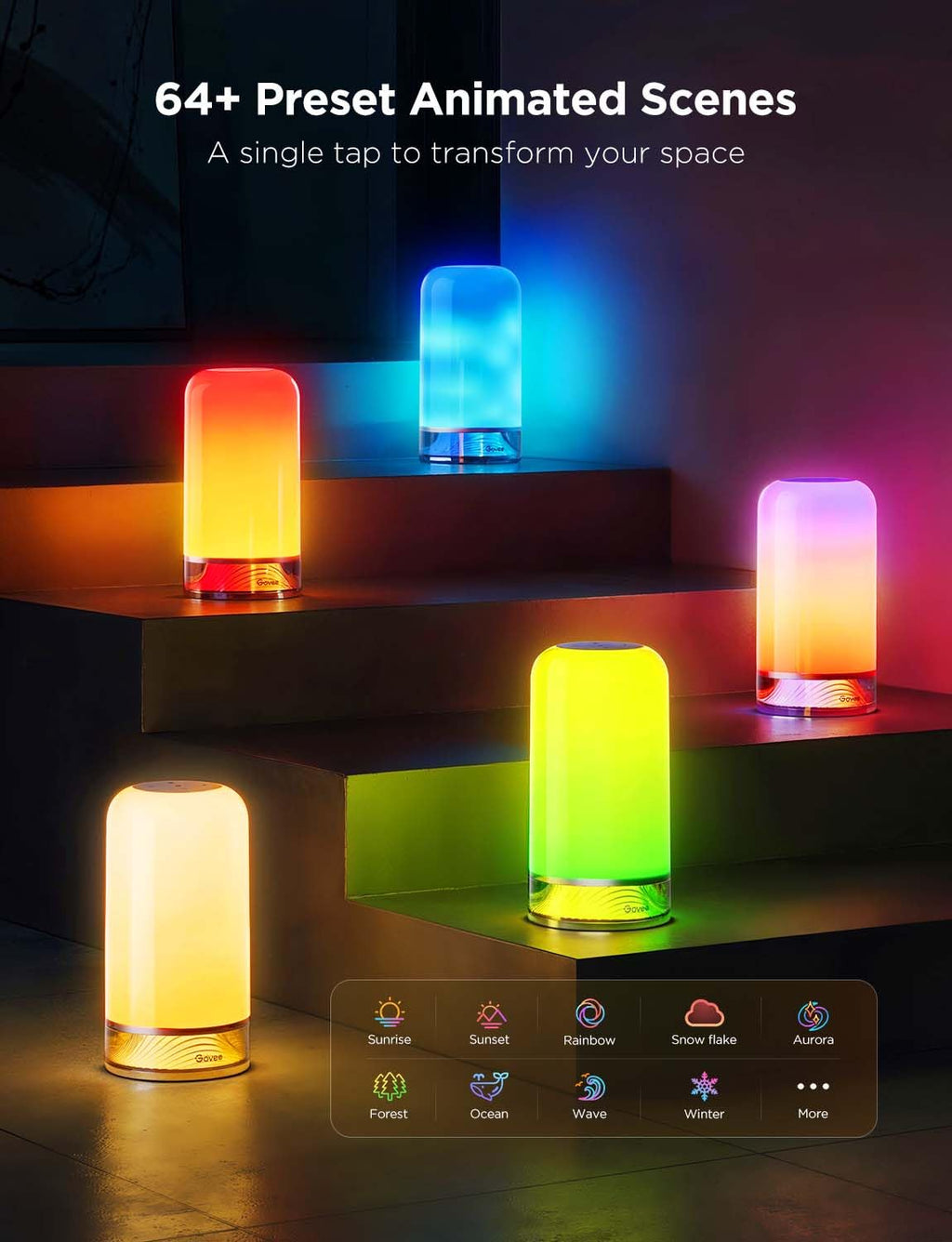 Smart RGBIC touch table lamp with 64 scene modes and Alexa compatibility