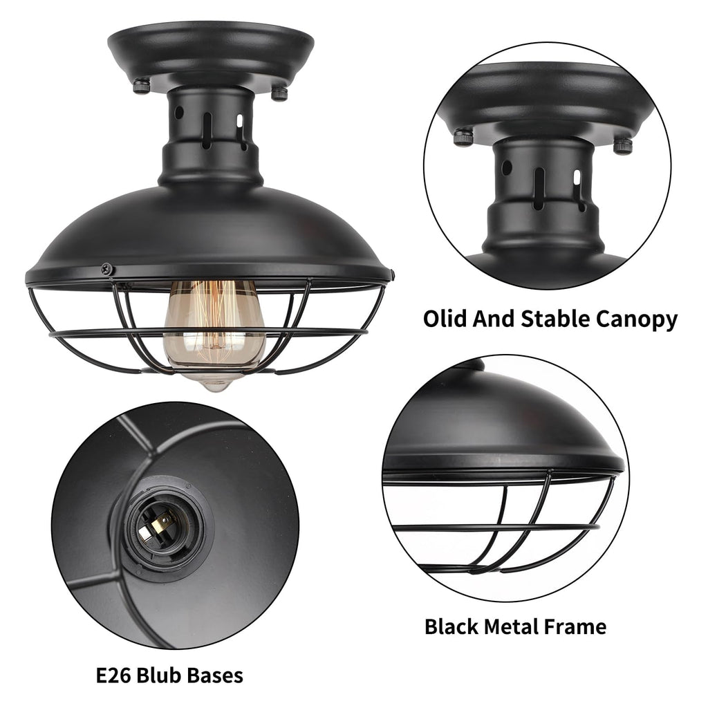 3-Pack Flush Mount Ceiling Light – Industrial Farmhouse, Rustic Copper Metal Cage, E26 Base for Kitchen Hallway Foyer
