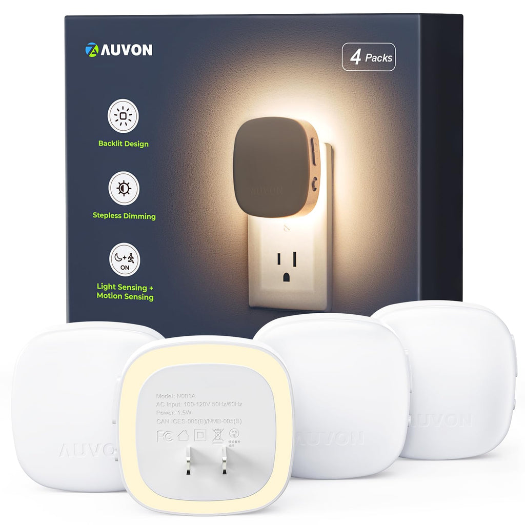 Plug-in LED night light 4-pack with motion and dusk to dawn sensor