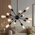 Black 12-Light Sputnik Farmhouse Chandelier for Home Decor