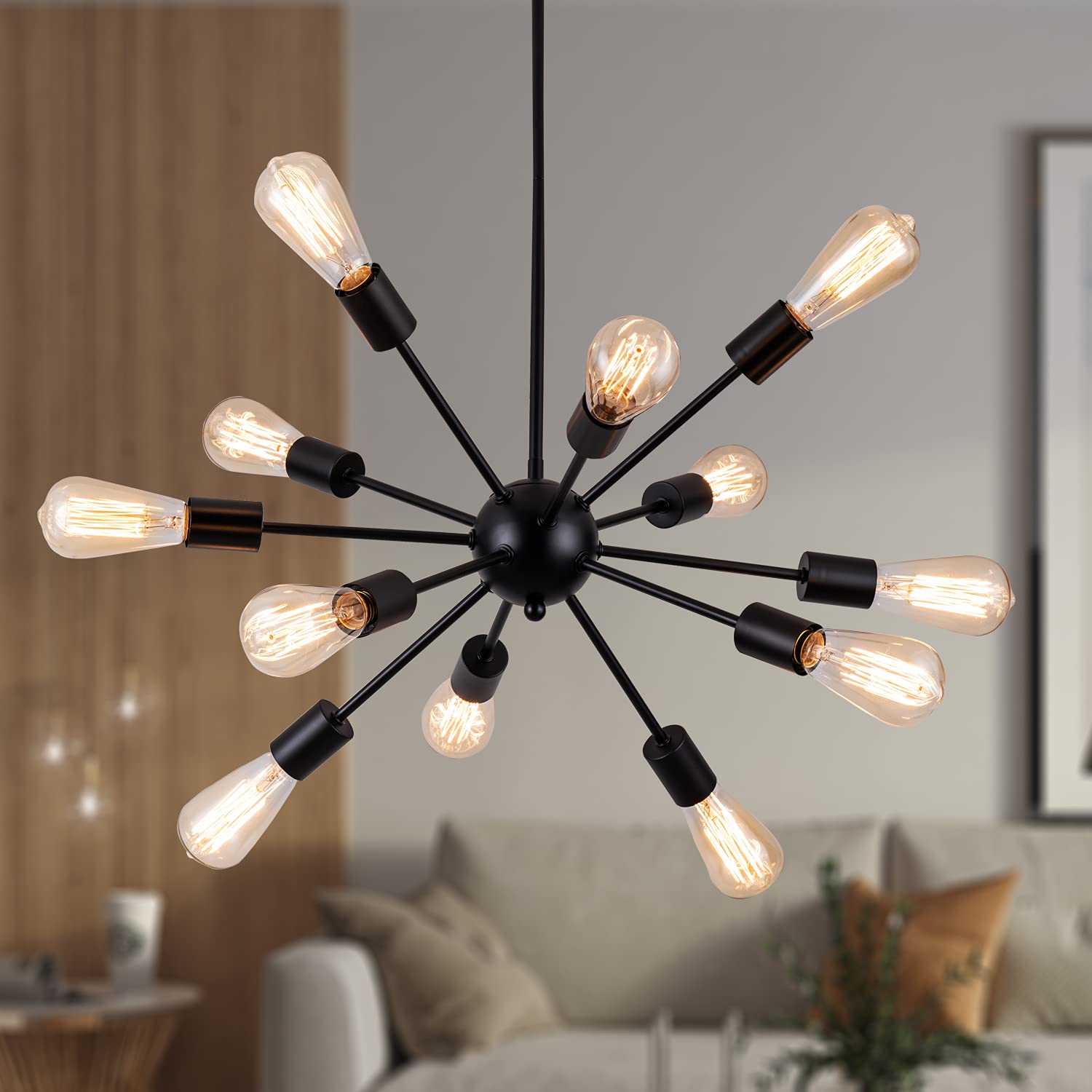 Black 12-Light Sputnik Farmhouse Chandelier for Home Decor