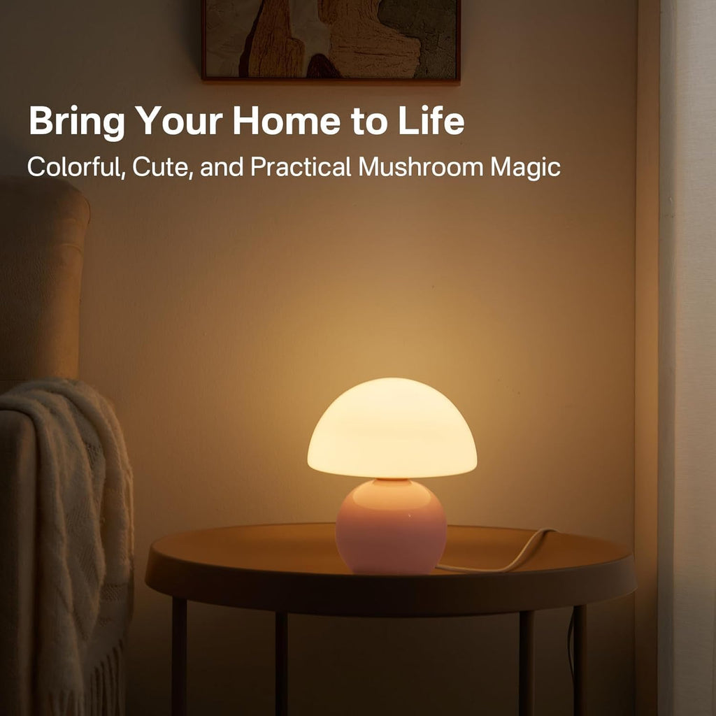 Mini mushroom table lamp for bedroom, mid-century accent