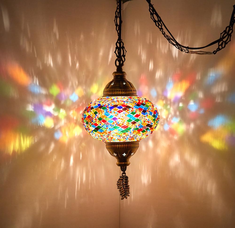 Handcrafted Mosaic Glass Plug-In Pendant Light for Mediterranean Decor