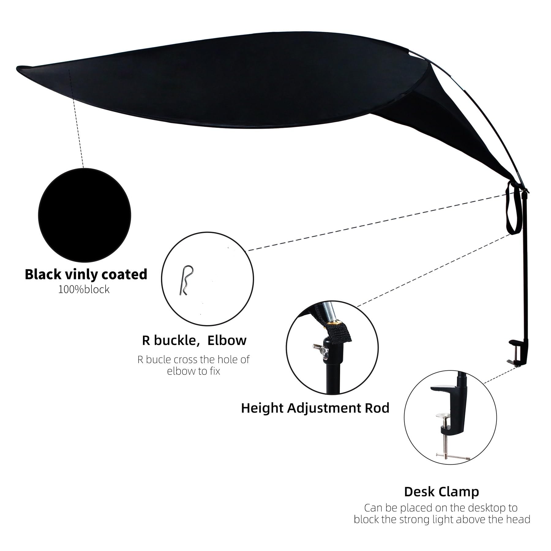 Comastbo 65" Office Cubicle Desk Shade – Light Blocking, Patent Pending, Black Canopy for Light Sensitive Workers