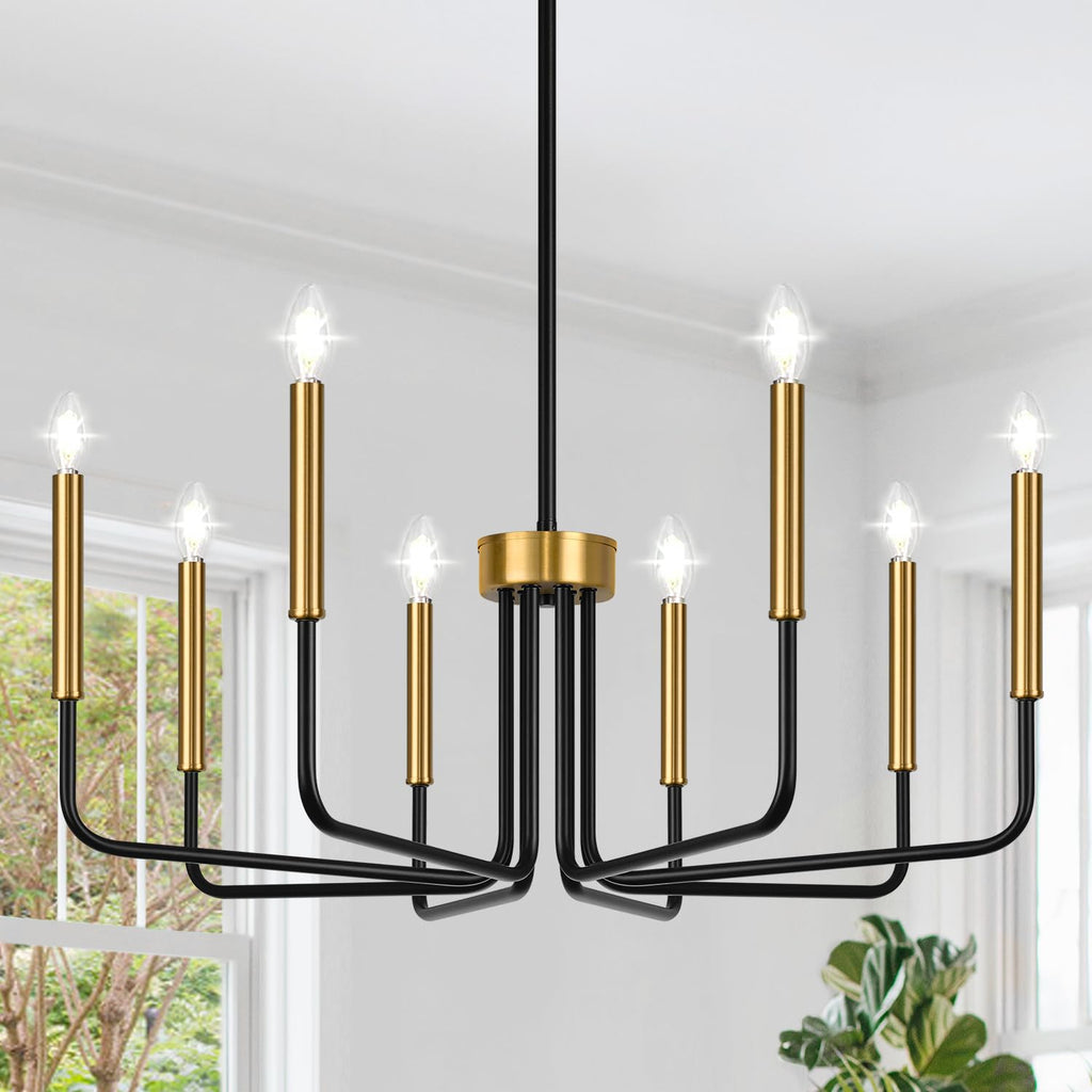 Black and Gold 8-Light Farmhouse Candle Chandelier for Decor