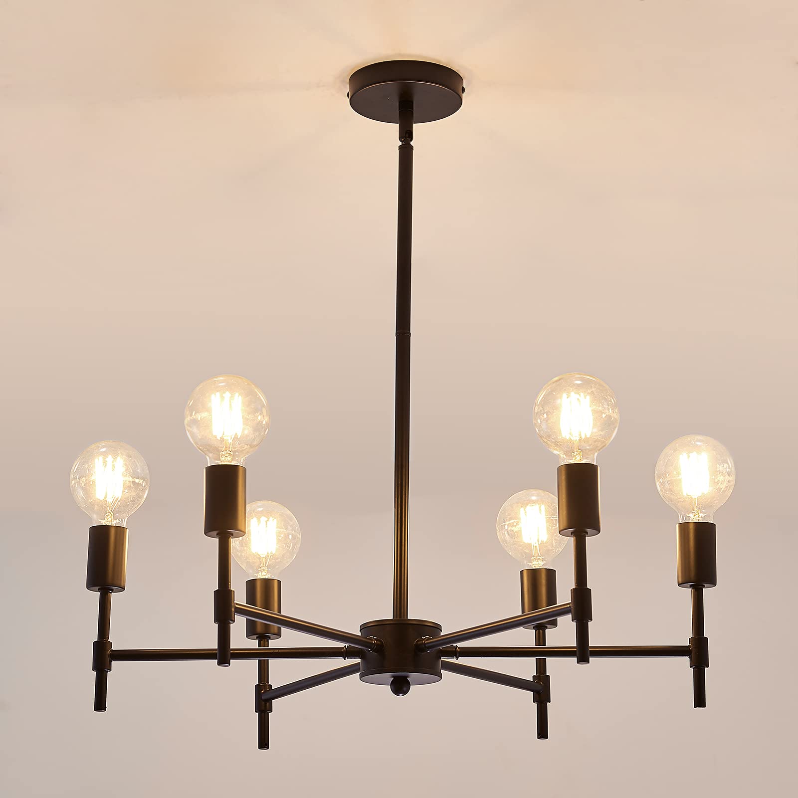 Black 6-Light Sputnik Semi Flush Mount Chandelier for Farmhouse Decor