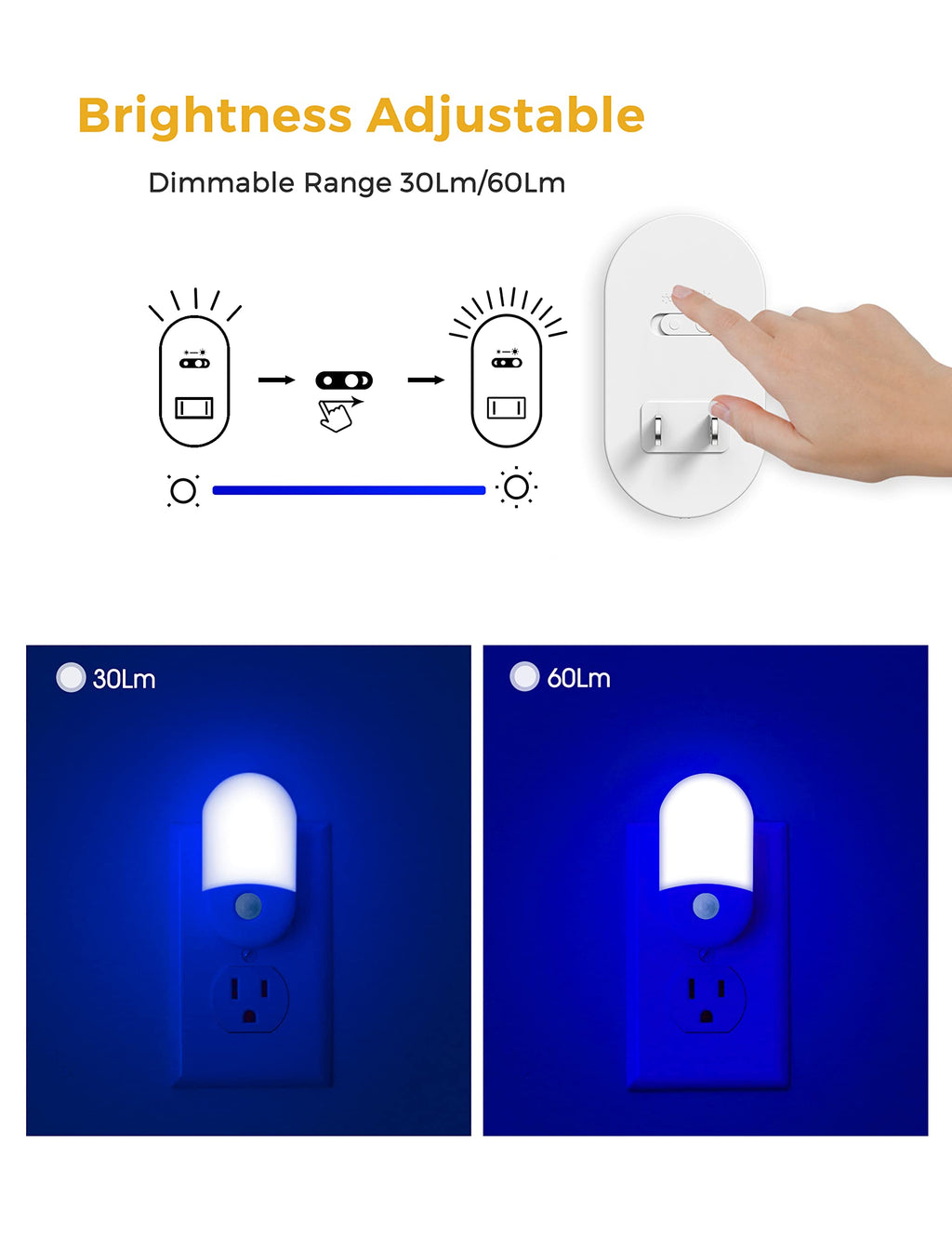 Blue LED night light, plug-in with motion sensor, 2-pack