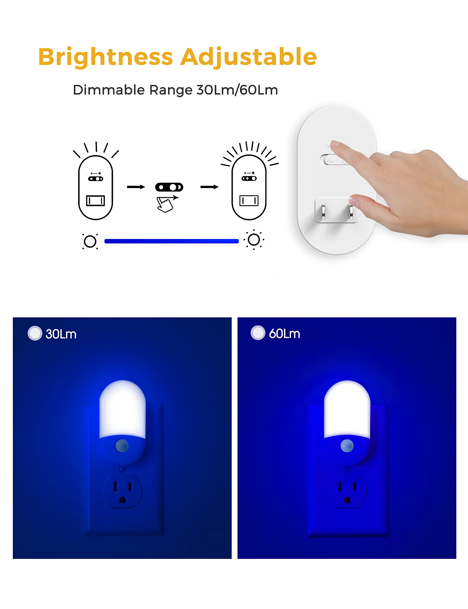Blue LED night light, plug-in with motion sensor, 2-pack