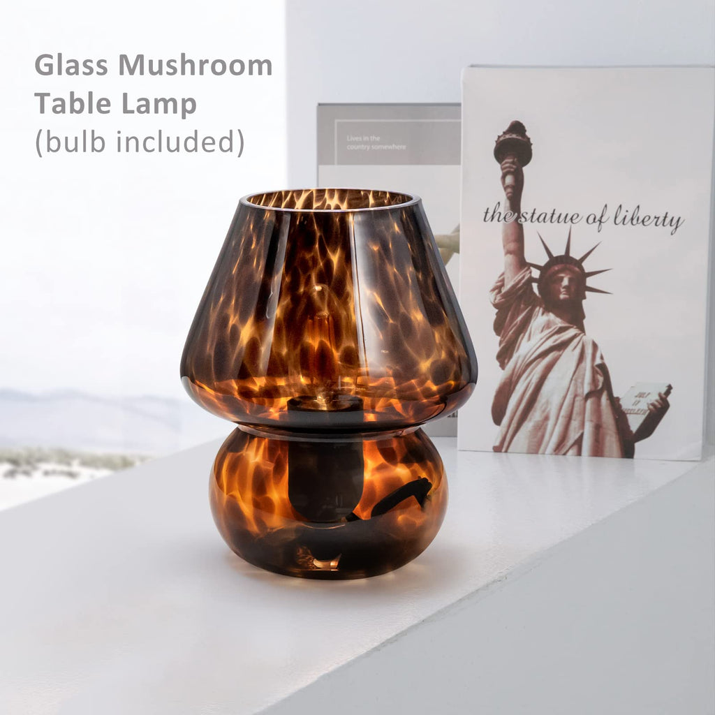 Vintage mushroom-style glass table lamp with stepless dimming