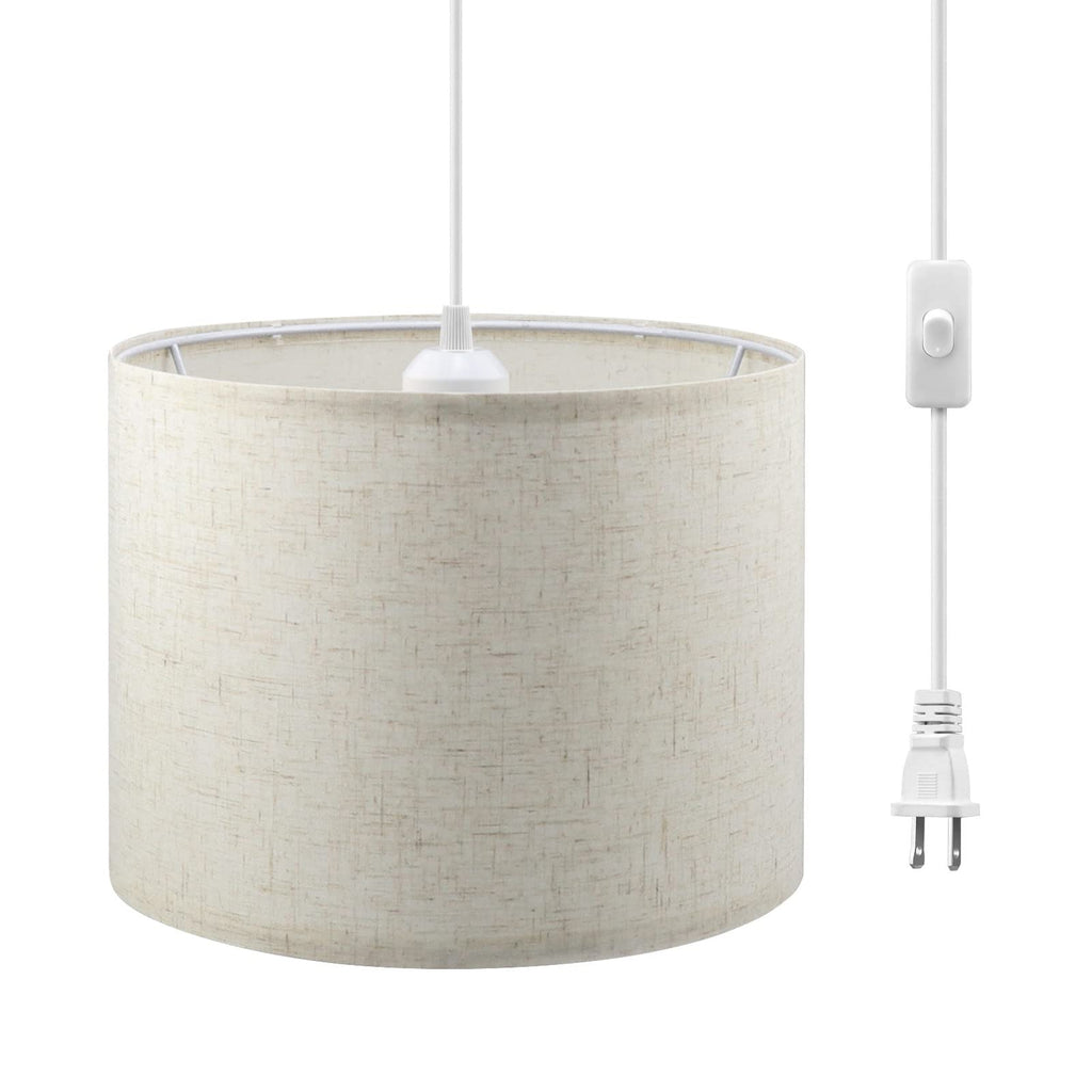Plug-In Fabric Shade Pendant Light with 15Ft Cord for Home Decor