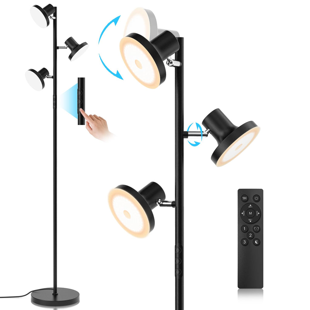 36W LED Tree Floor Lamp with 3 Rotatable Heads & 4 Color Temperatures