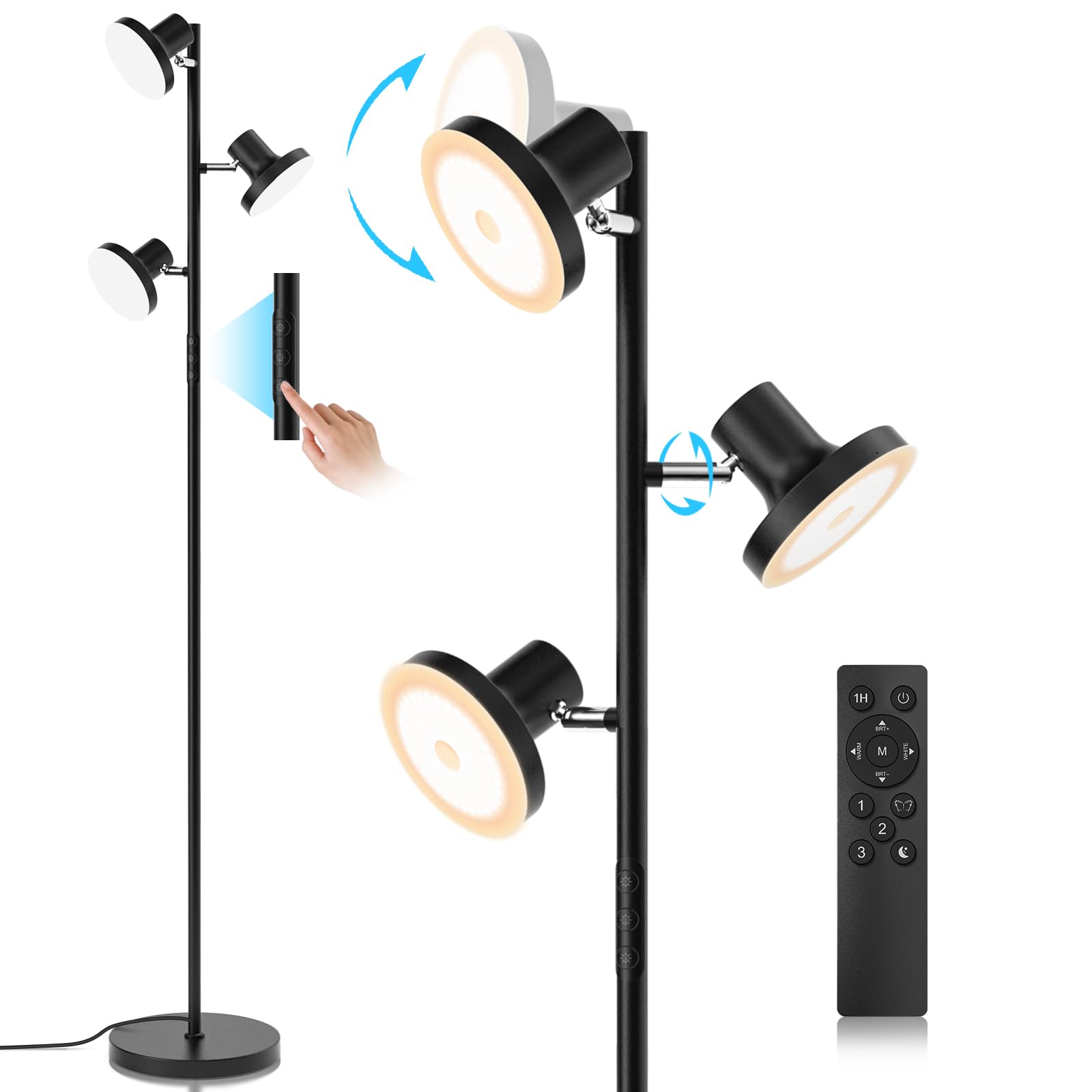 36W LED Tree Floor Lamp with 3 Rotatable Heads & 4 Color Temperatures
