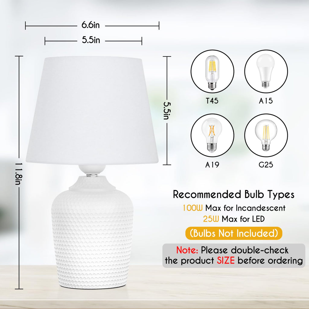 Set of 2 small table lamps with textured base for bedside decor