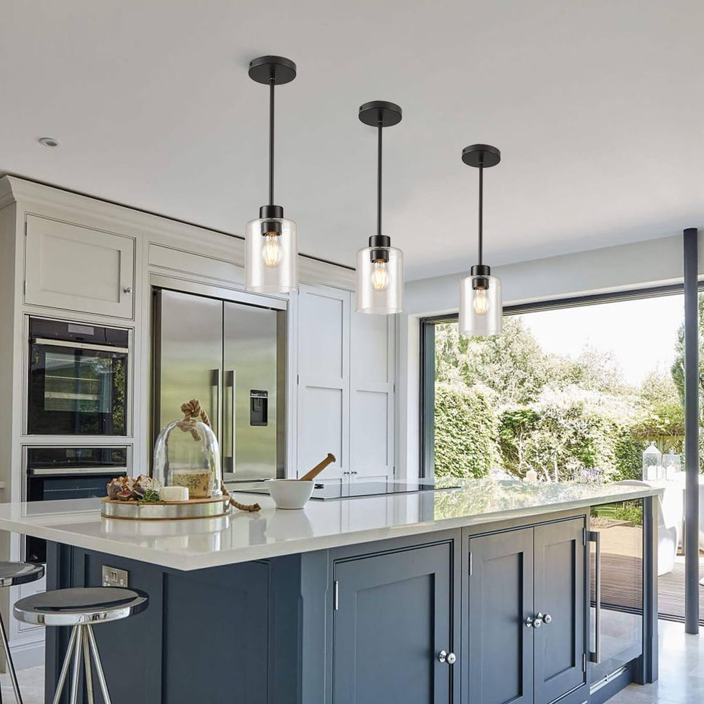 3-pack black seeded glass pendant lights for kitchen island decor