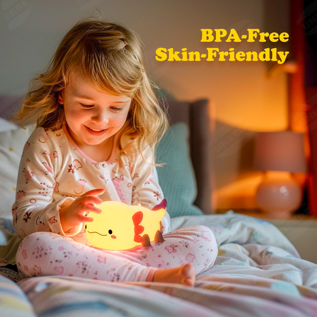 Rechargeable axolotl night light for kids, silicone bedside lamp
