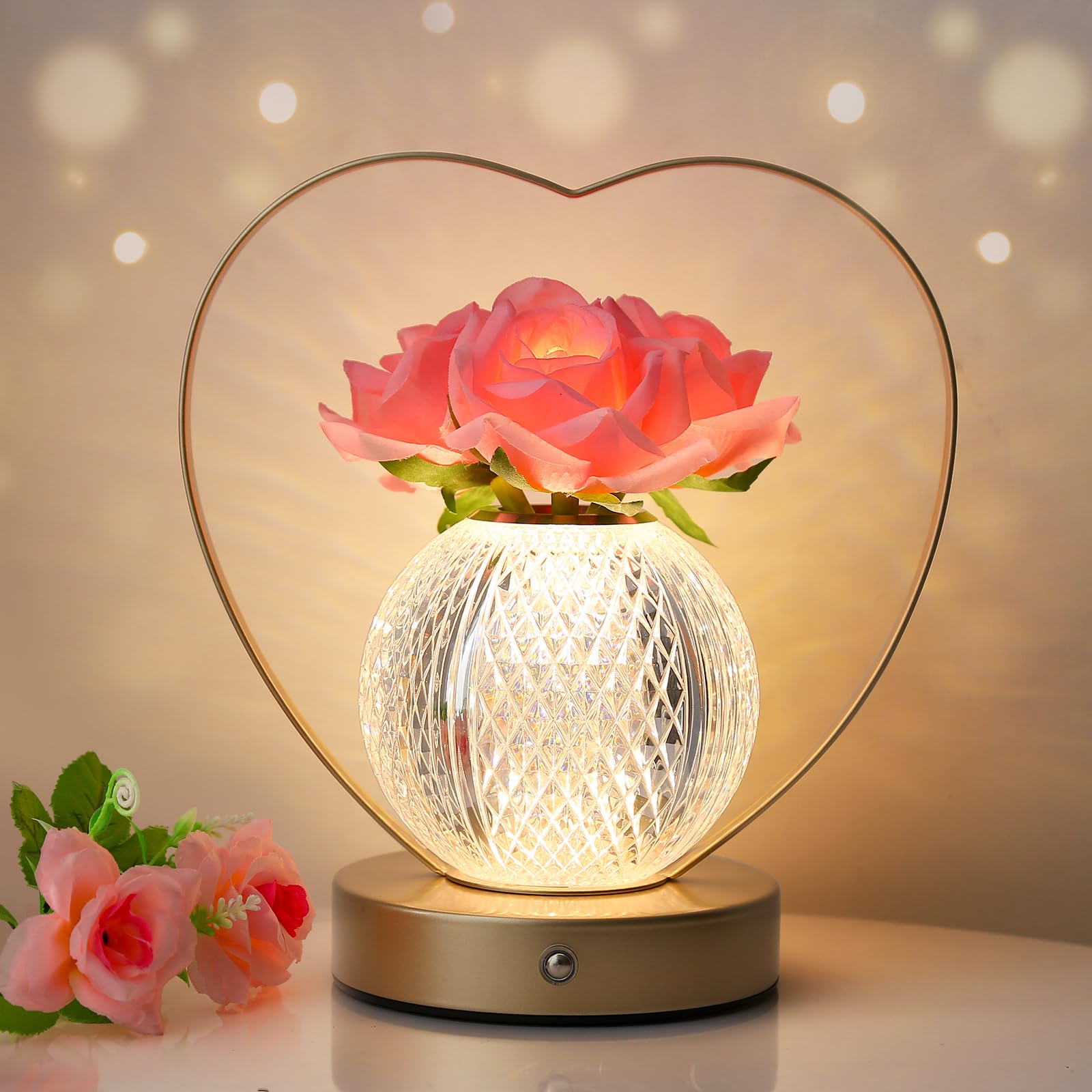 Rechargeable rose flower touch night light, cordless LED gift lamp