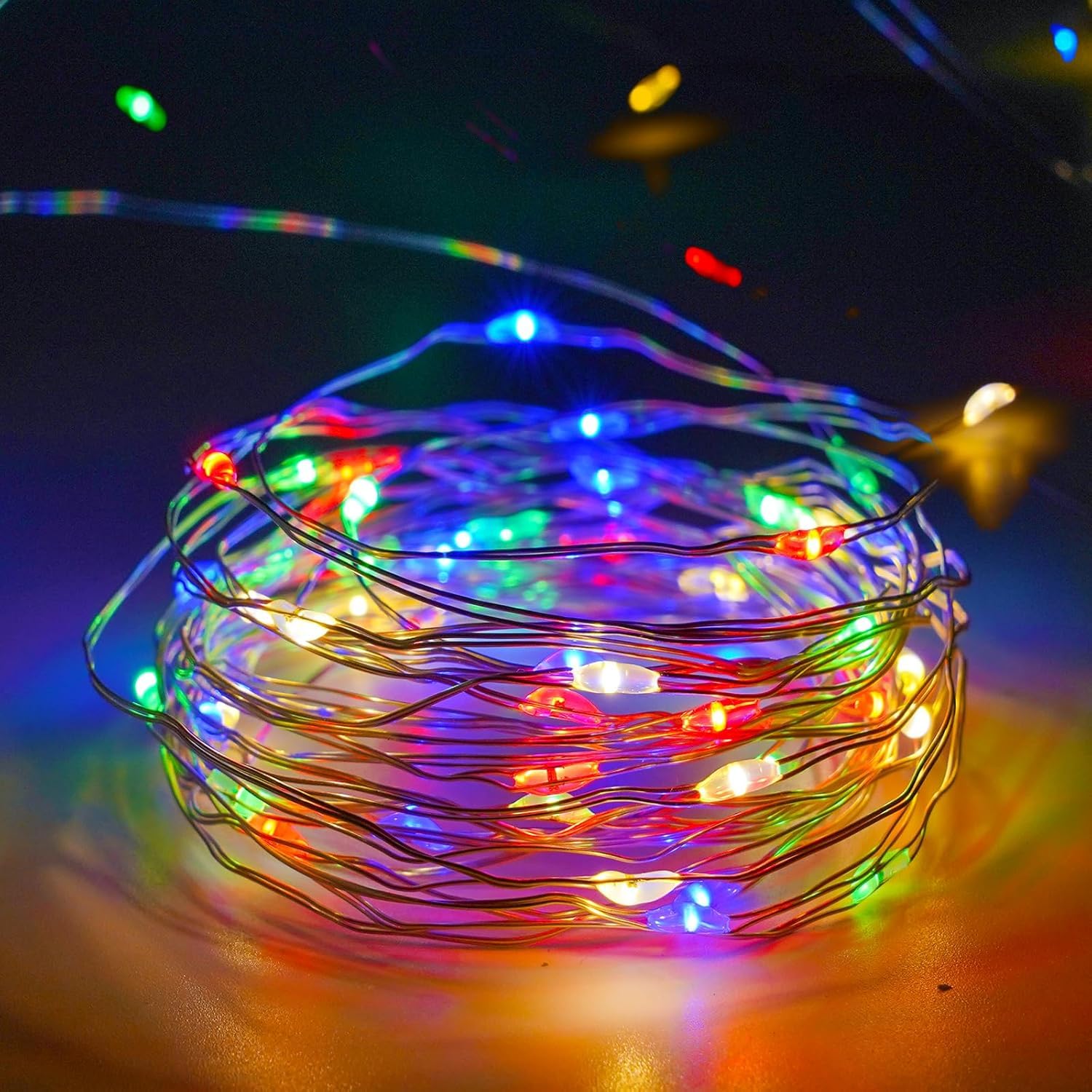 4-pack multicolor battery string lights, 16 ft 50 LED with timer