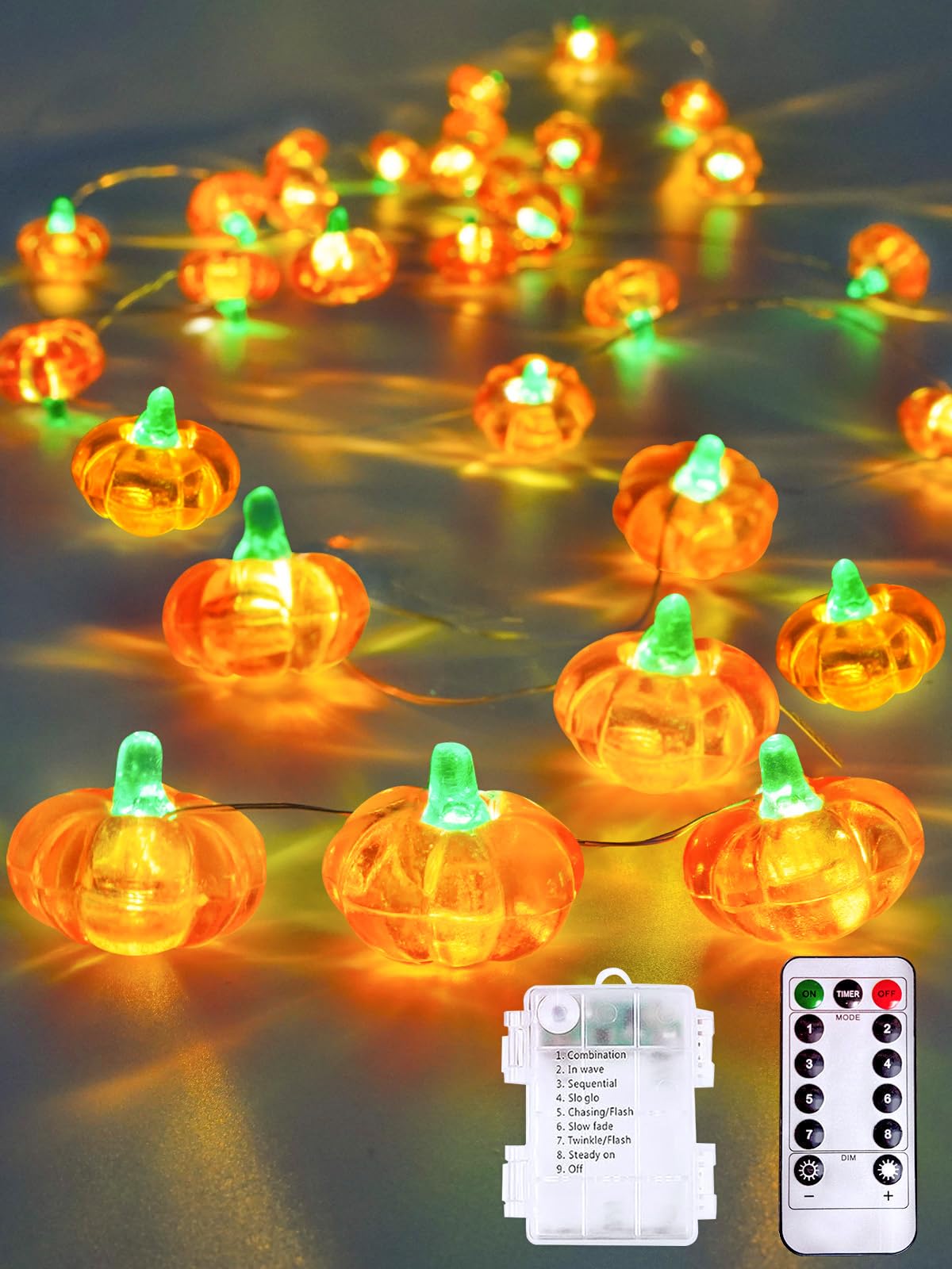 3D pumpkin fall orange string light, 30 LED with remote