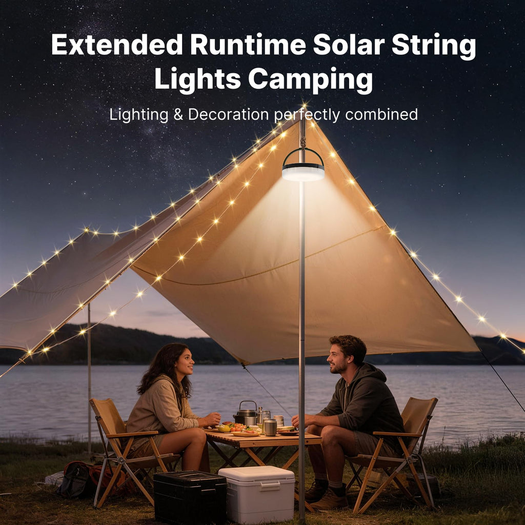 Rechargeable solar outdoor string lights, 49.2Ft with 11 lighting modes
