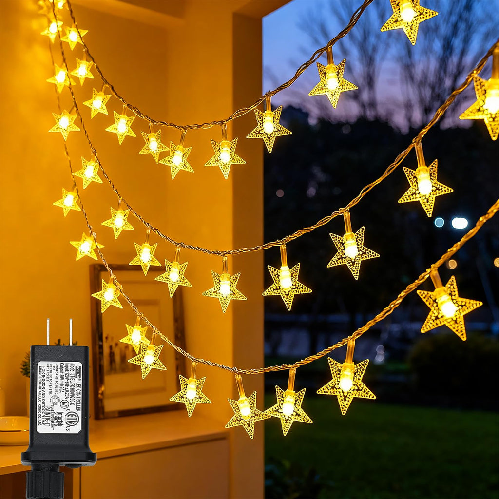 33 ft star-shaped string lights, 100 LED plug-in for bedroom decor