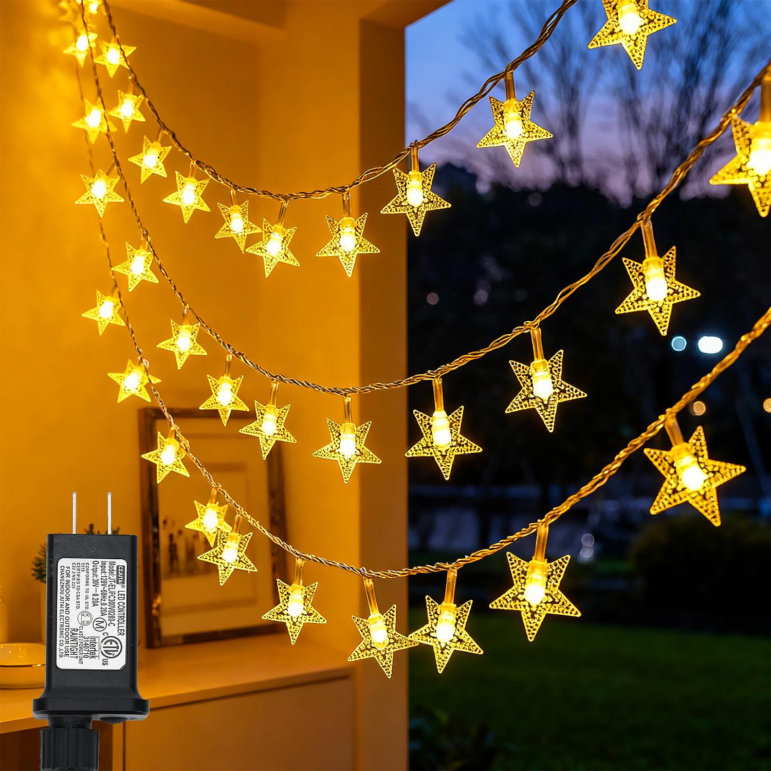 33 ft star-shaped string lights, 100 LED plug-in for bedroom decor